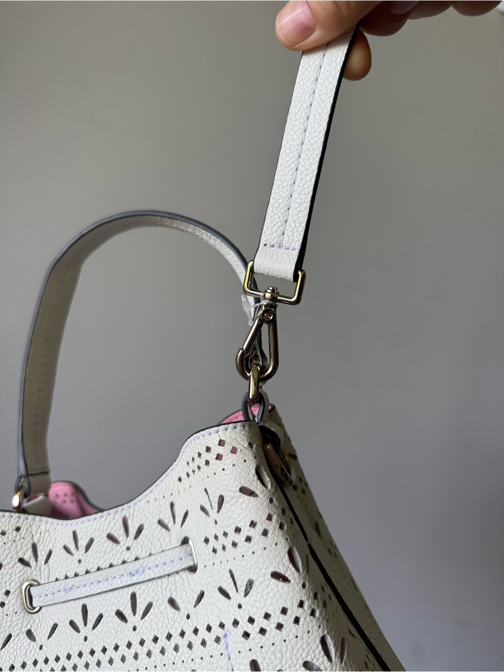 kate spade White Perforated Leather Drawstring Bucket Bag - Picture 7 of 11